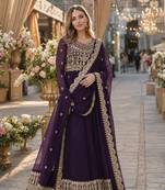 purple faux georgette readymade anarkali suit with embroidery & zari work