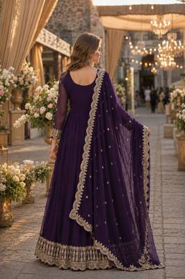 purple faux georgette readymade anarkali suit with embroidery & zari work 2