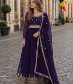 purple faux georgette readymade anarkali suit with embroidery & zari work