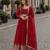 red faux georgette readymade anarkali suit with embroidery & zari work