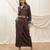 Brown embroidered linen wrap skirt