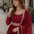 red faux georgette readymade anarkali suit with embroidery & zari work