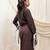 Brown embroidered linen wrap skirt