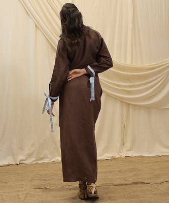 Brown embroidered linen wrap skirt 4