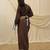 Brown embroidered linen wrap skirt