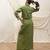 Olive green embroidered linen wrap skirt