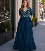 navy faux georgette readymade anarkali suit with embroidery & beads work