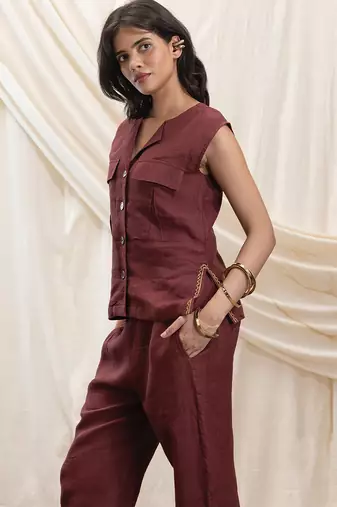 Maroon linen trouser