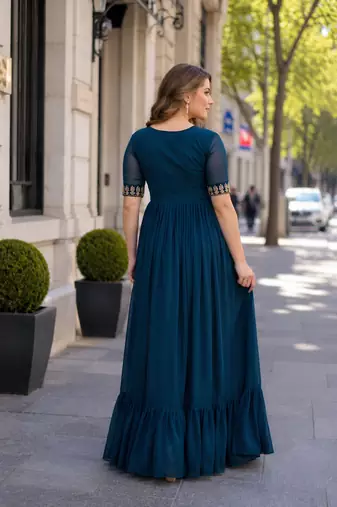 navy faux georgette readymade anarkali suit with embroidery & beads work