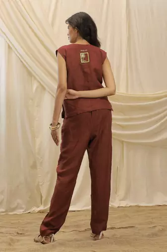 Maroon linen trouser