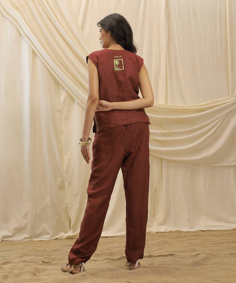 Maroon linen trouser
