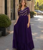purple faux georgette readymade anarkali suit with embroidery & beads work