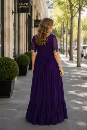 purple faux georgette readymade anarkali suit with embroidery & beads work