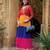 Multicolor faux georgette mirror work ruffle gown with embroidered lace border