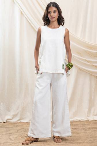 White linen wide leg trouser
