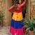 Multicolor faux georgette mirror work ruffle gown with embroidered lace border