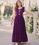 purple faux georgette readymade anarkali suit with embroidery & beads work