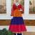 Multicolor faux georgette mirror work ruffle gown with embroidered lace border