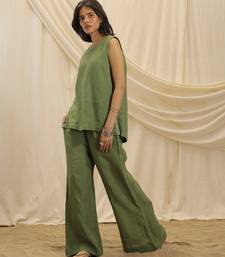 Olive green linen wide leg trouser