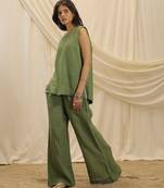 Olive green linen wide leg trouser