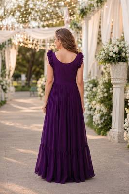 purple faux georgette readymade anarkali suit with embroidery & beads work 2