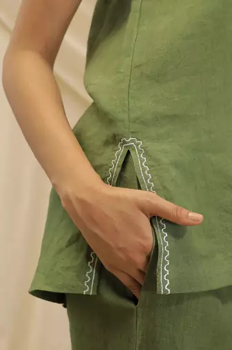 Olive green linen wide leg trouser
