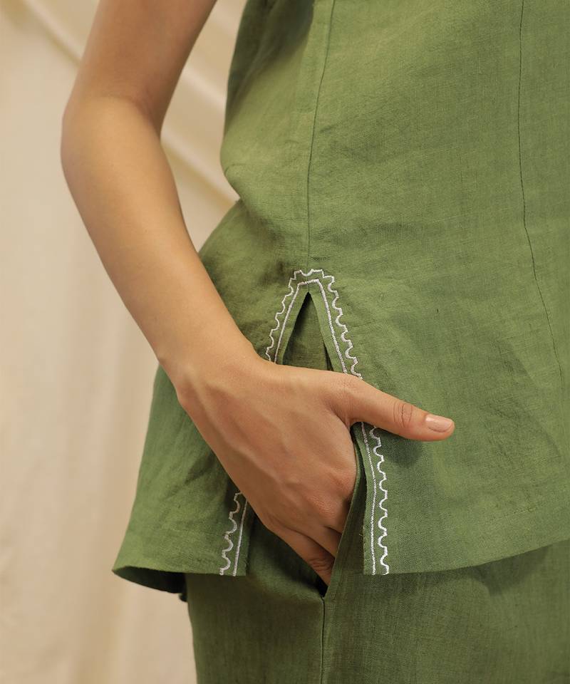 Olive green linen wide leg trouser