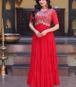 Red color faux blooming embroidered anarkali gown