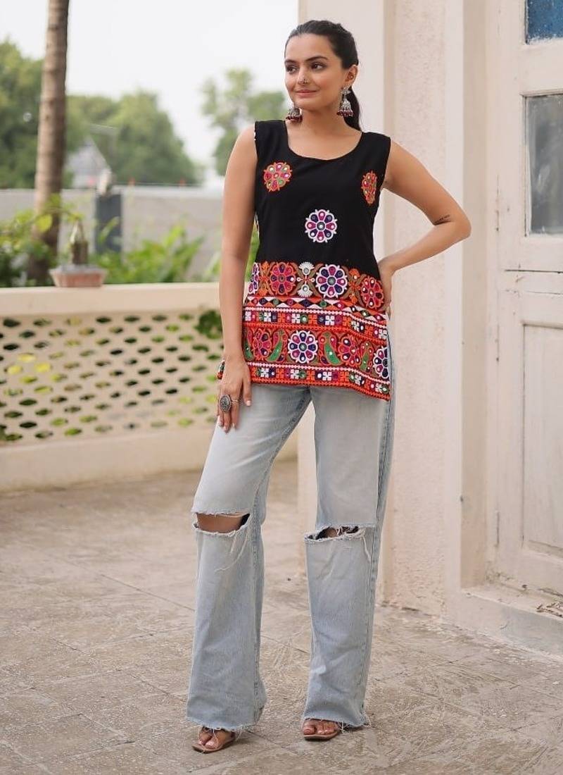 Multicolor navratri special kutchi gamthi work georgette kurti