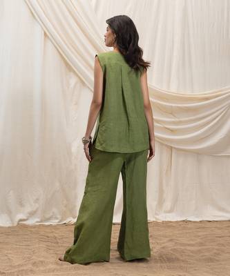 Olive green linen wide leg trouser 3