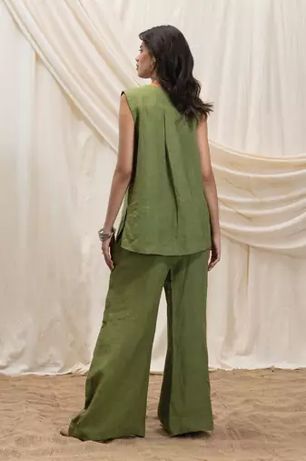 Olive green linen wide leg trouser