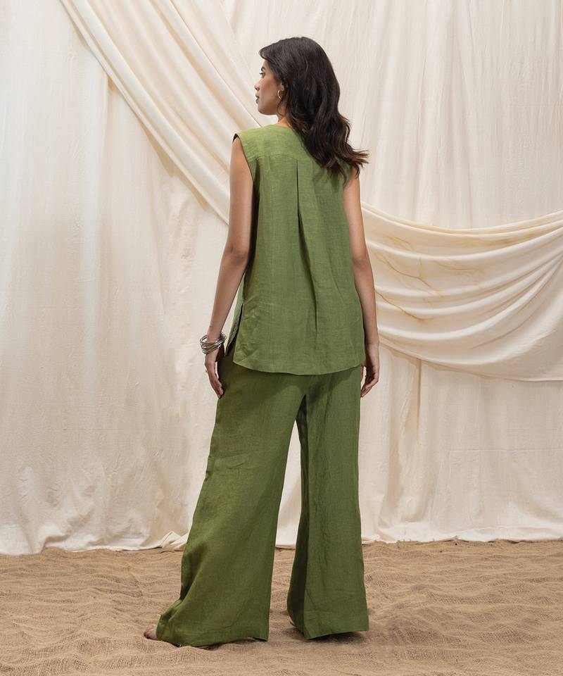 Olive green linen wide leg trouser