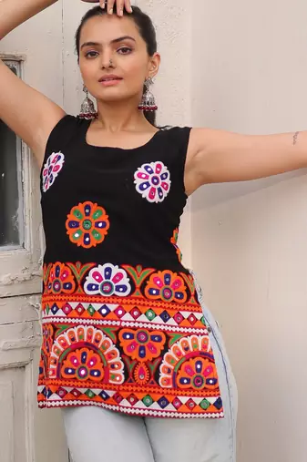 Multicolor navratri special kutchi gamthi work georgette kurti