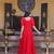 Red color faux blooming embroidered anarkali gown