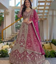 Rani Pink Butterfly Net Embroidered Semi Stitched Lehenga Choli with Dupatta