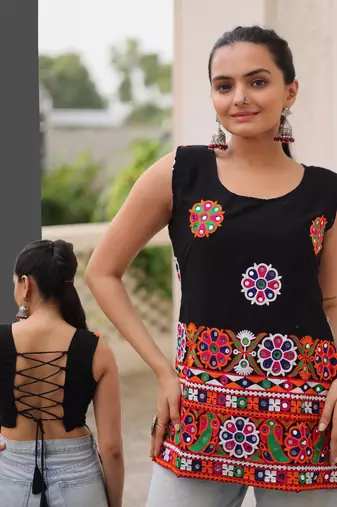 Multicolor navratri special kutchi gamthi work georgette kurti