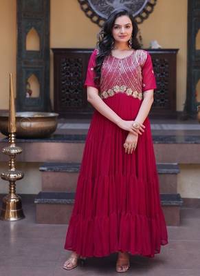 Pink color faux blooming embroidered anarkali gown 1