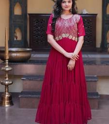 Pink color faux blooming embroidered anarkali gown