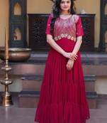 Pink color faux blooming embroidered anarkali gown