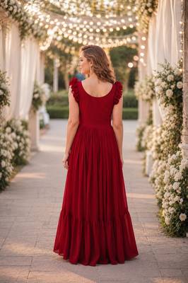 red faux georgette readymade anarkali suit with embroidery & beads work 2