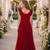 red faux georgette readymade anarkali suit with embroidery & beads work