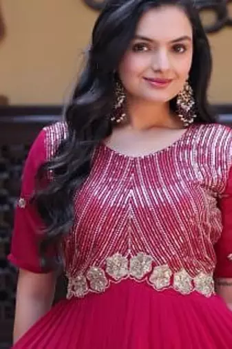 Pink color faux blooming embroidered anarkali gown