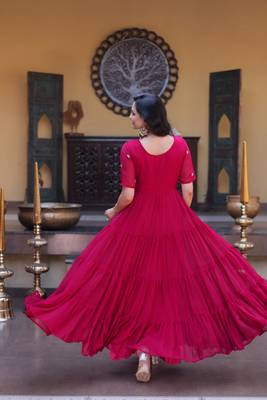 Pink color faux blooming embroidered anarkali gown 3