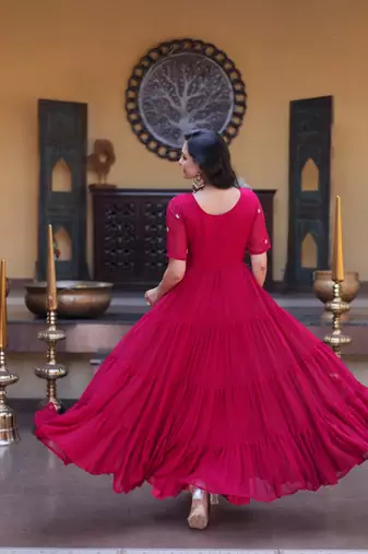Pink color faux blooming embroidered anarkali gown