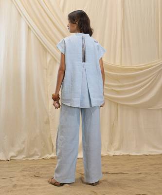 Powder blue linen lounge trouser 2
