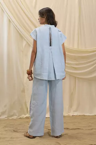 Powder blue linen lounge trouser