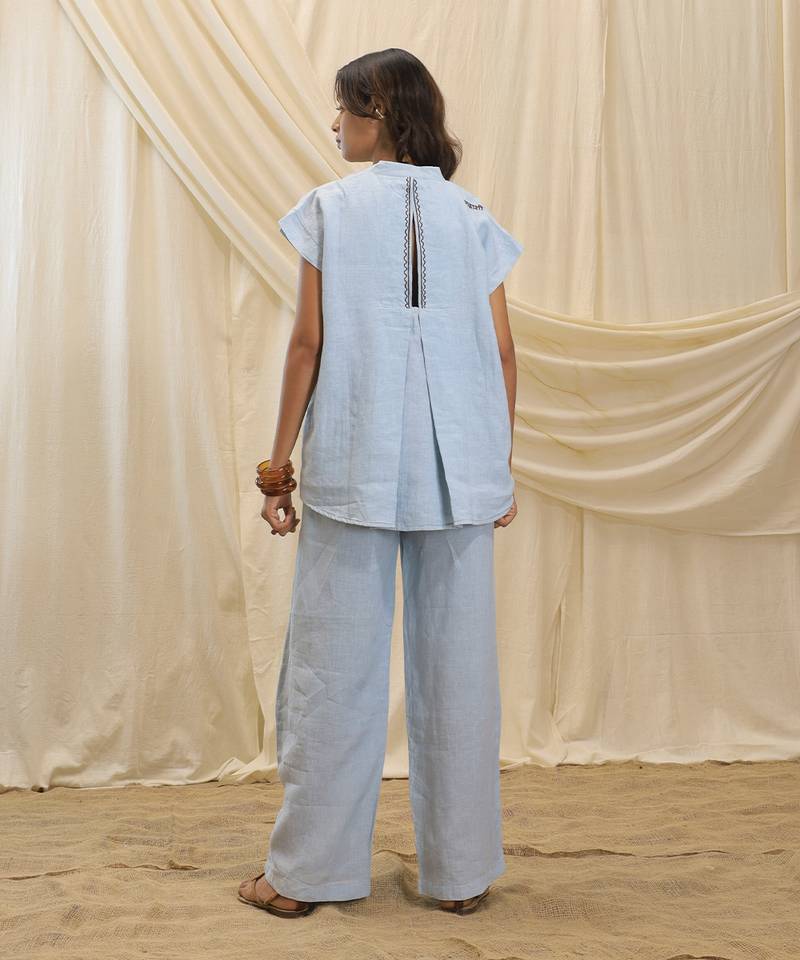 Powder blue linen lounge trouser