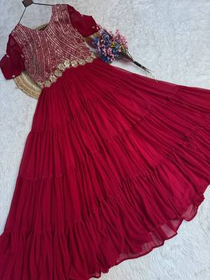Pink color faux blooming embroidered anarkali gown 4