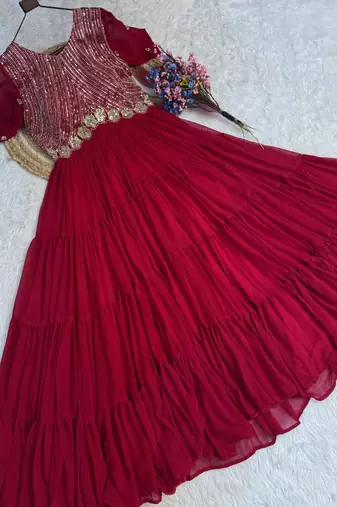 Pink color faux blooming embroidered anarkali gown