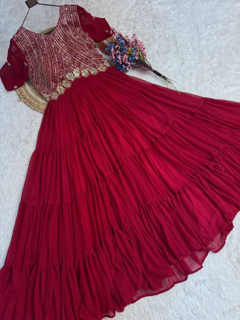 Pink color faux blooming embroidered anarkali gown